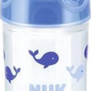 Nuk Πλαστικό Μπιμπερό New Classic Κατά των Κολικών με Θηλή Καουτσούκ 150ml για 0-6 μηνών Μπλε Φάλαινες