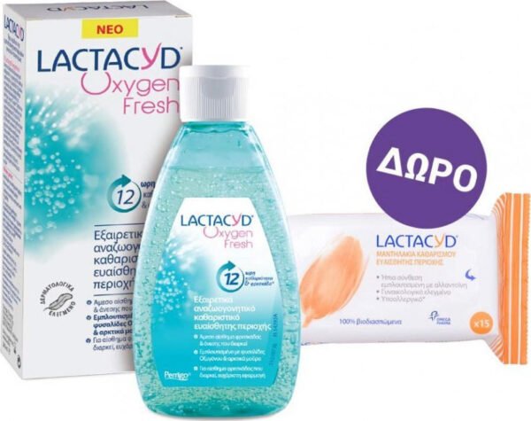 LACTACYD Promo Oxygen Fresh 200ml & Δώρο Moist Wipes Μαντηλάκια Καθαρισμού Ευαίσθητης Περιοχής 15τμχ